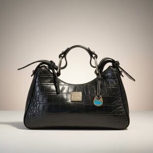 Dooney & Bourke Harrison Black Croc Embossed Leather Nile Hobo Shoulder Bag